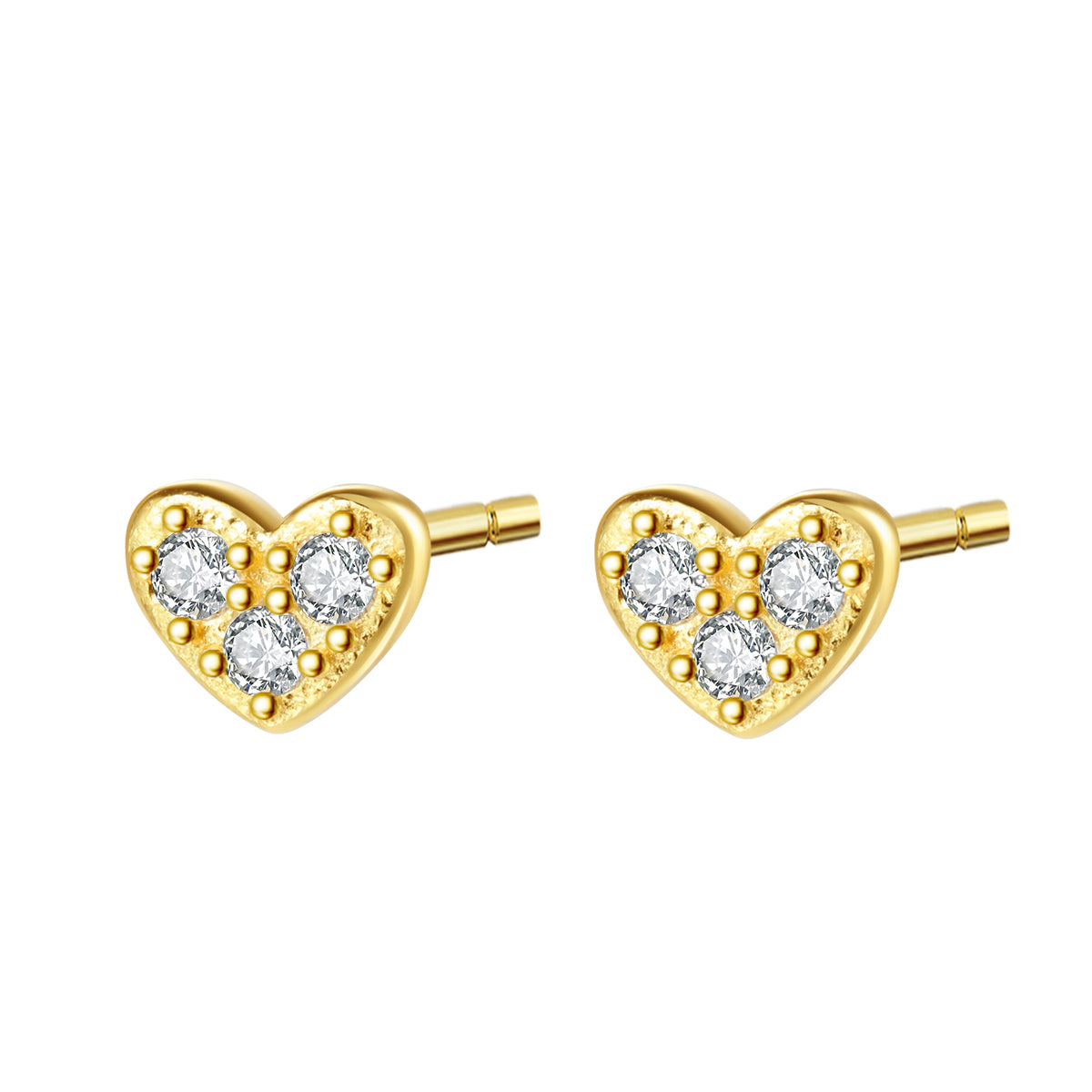 Heart Stud Earrings Sterling Silver Gold