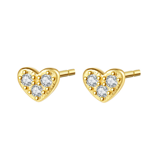 Heart Stud Earrings Sterling Silver Gold