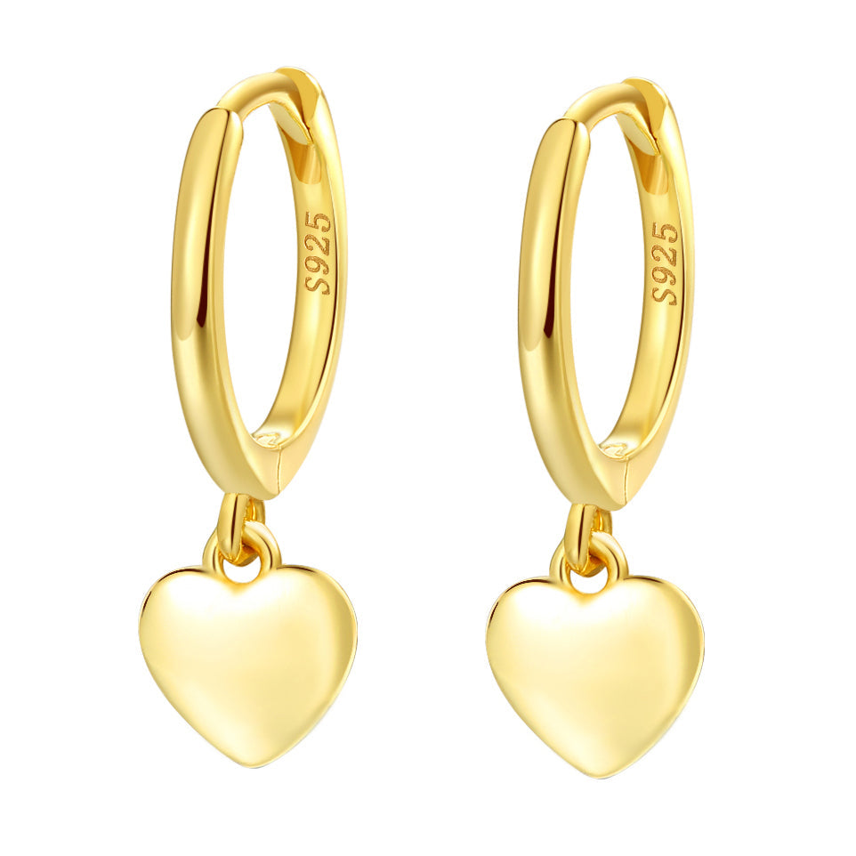 Love Heart Huggie Earrings Sterling Silver Gold