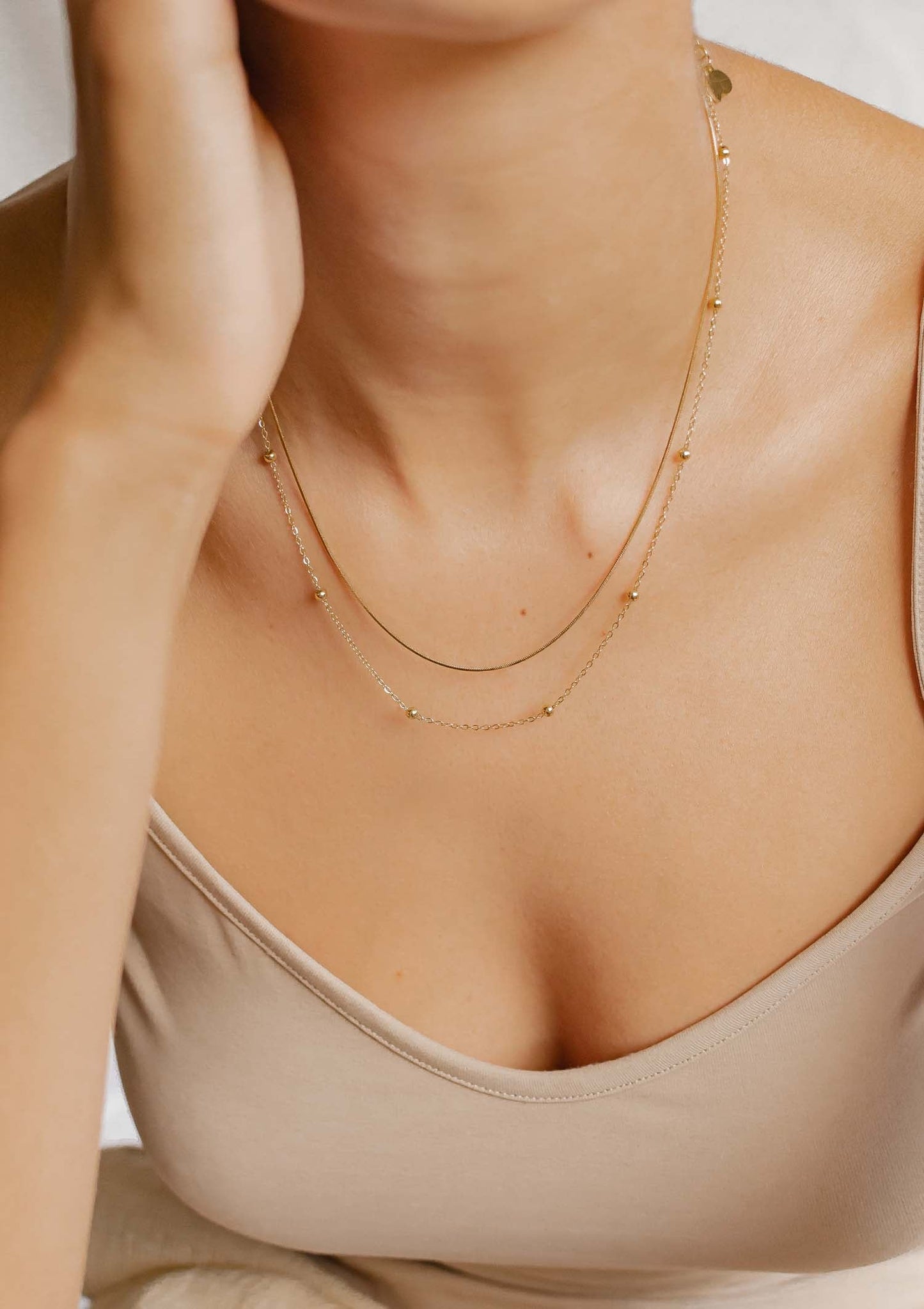 Layered Bobble Chain Necklace Gold