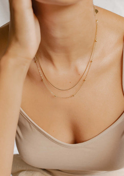 Layered Bobble Chain Necklace Gold