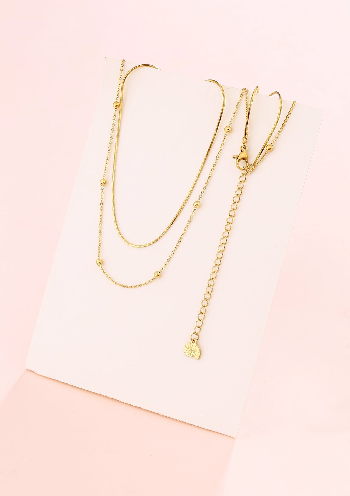 Layered Bobble Chain Necklace Gold