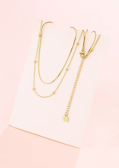 Layered Bobble Chain Necklace Gold