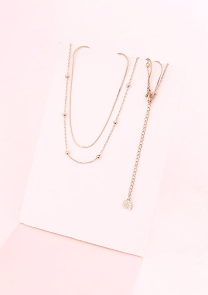 Layered Bobble Chain Necklace Rose Gold