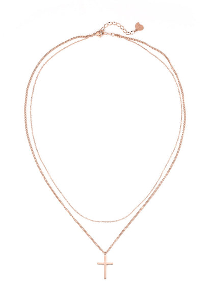 Layered Cross Necklace Rose Gold