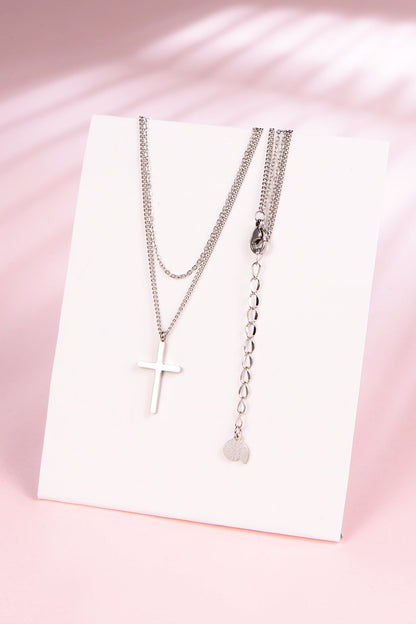 Layered Cross Necklace Silver