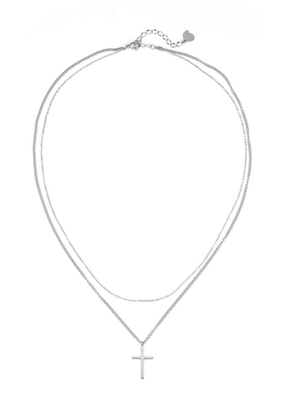 Layered Cross Necklace Silver