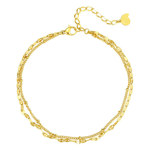 Layered Curb and Bobble Chain Anklet Gold