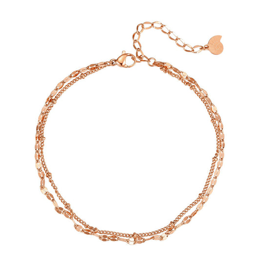Layered Curb and Bobble Chain Anklet Rose Gold