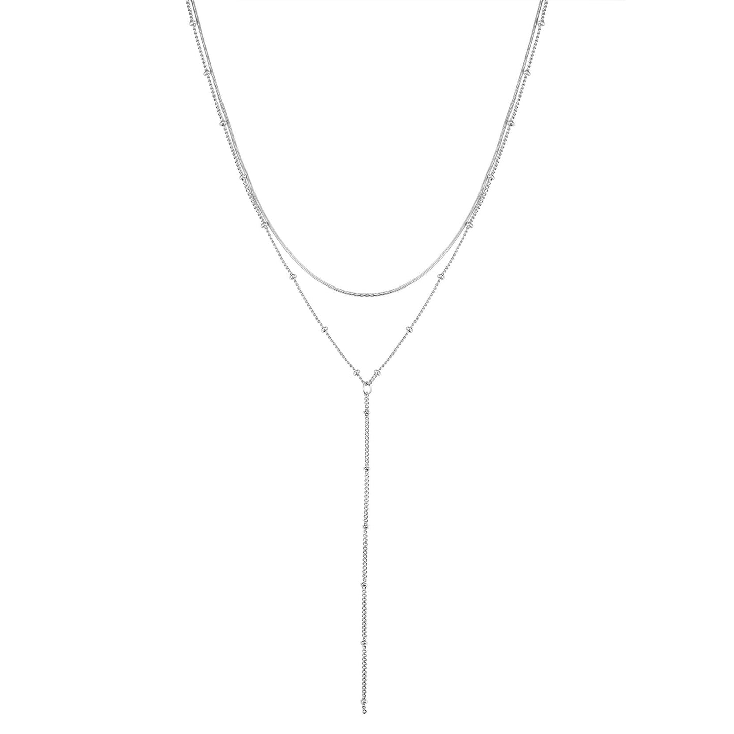 Layered Snake and Satellite Chain Y Necklace