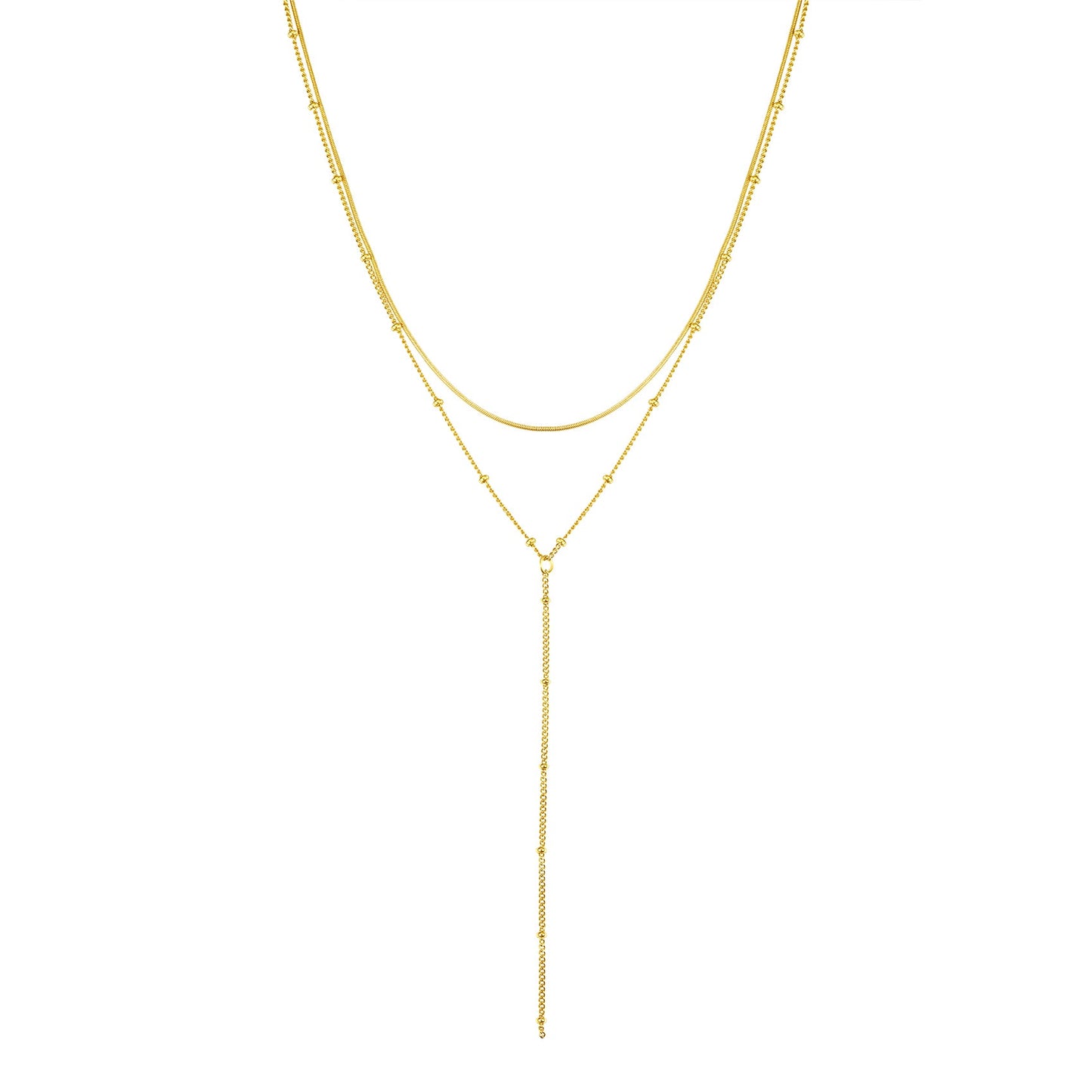 Layered Snake and Satellite Chain Y Necklace