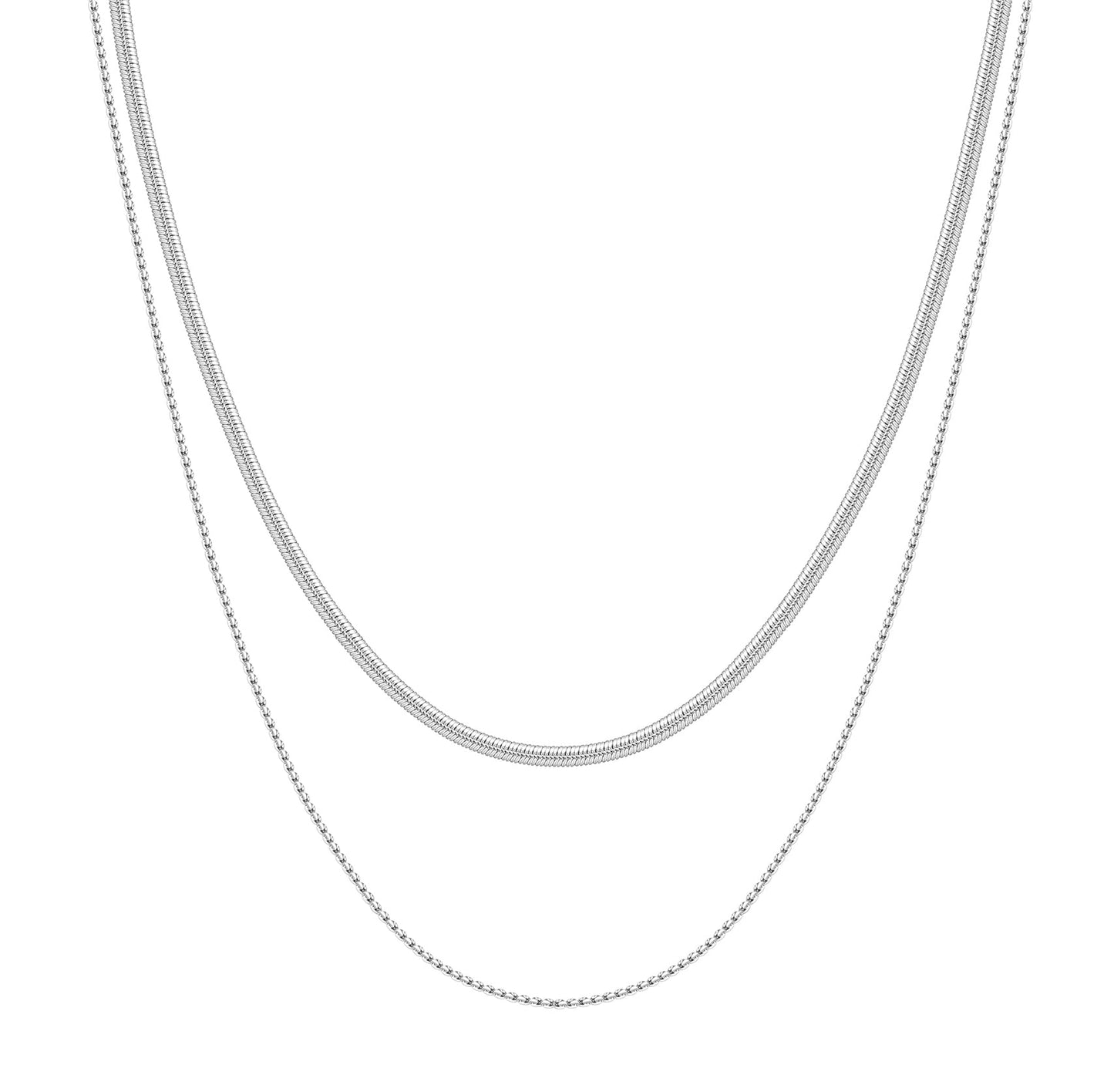 Delicate Layered Necklace Snake Chain Silver
