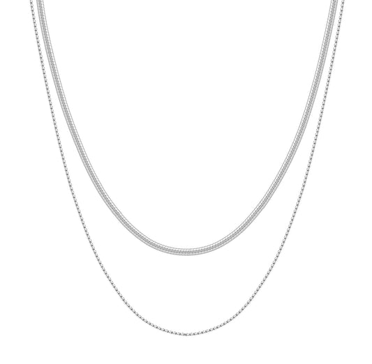 Delicate Layered Necklace Snake Chain Silver