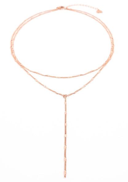 Layered Y Necklace Rose Gold