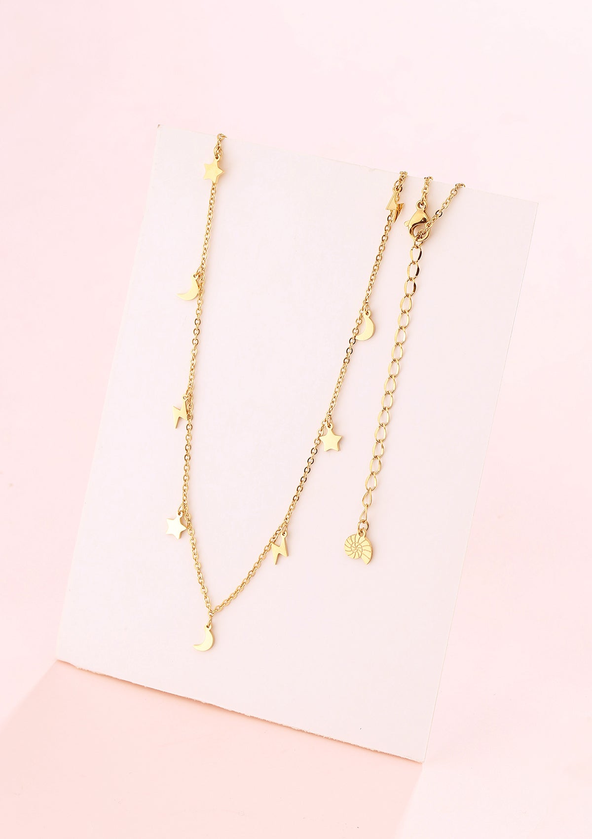 Lightning Star Moon Necklace Gold