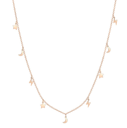 Lightning Star Moon Necklace Rose Gold