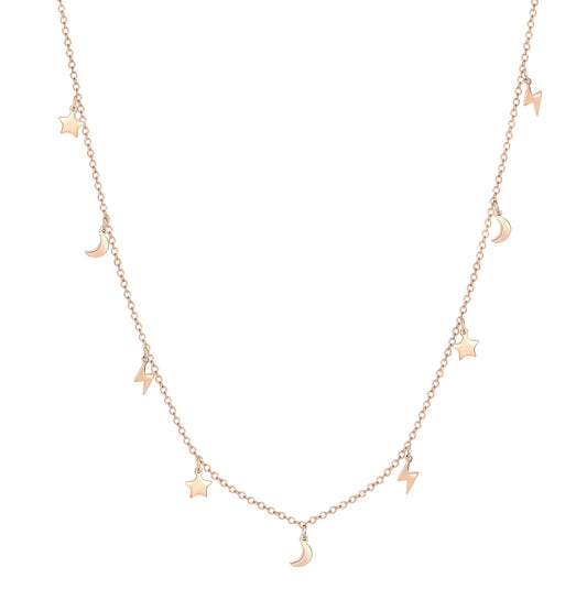 Lightning Star Moon Necklace Rose Gold