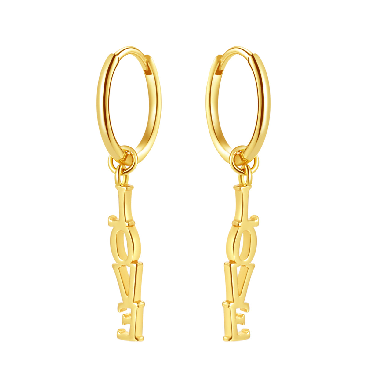 LOVE Charm Hoop Earrings Sterling Silver Gold