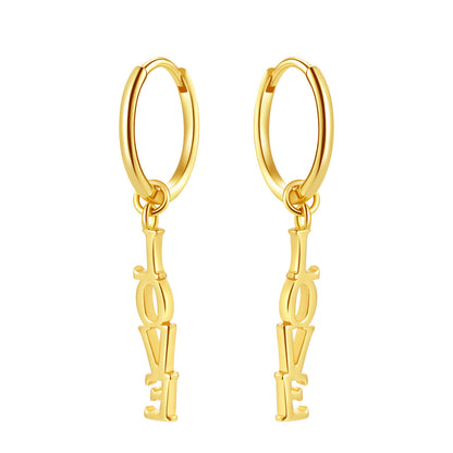 LOVE Charm Hoop Earrings Sterling Silver Gold