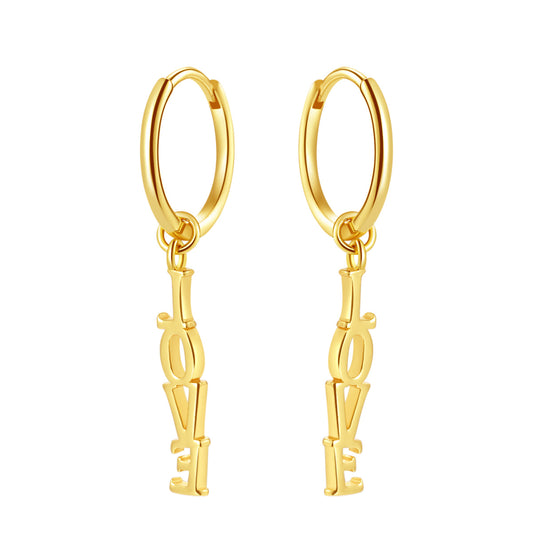 LOVE Charm Hoop Earrings Sterling Silver Gold
