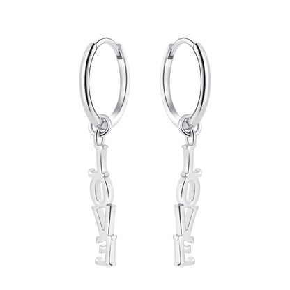 LOVE Charm Hoop Earrings Sterling Silver