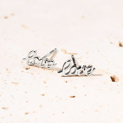 Love Script Stud Earrings Sterling Silver