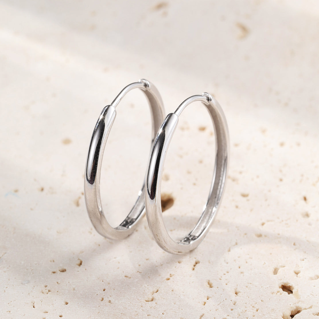 Mid Chunky Hoop Earrings Sterling Silver