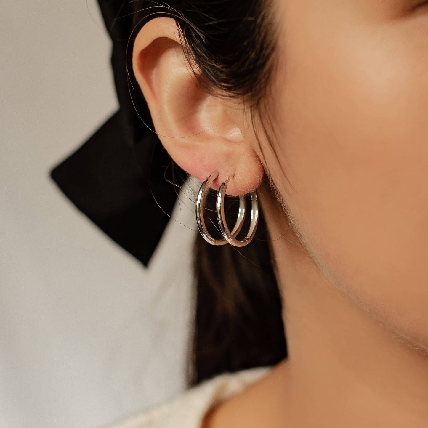 Mid Chunky Hoop Earrings Sterling Silver