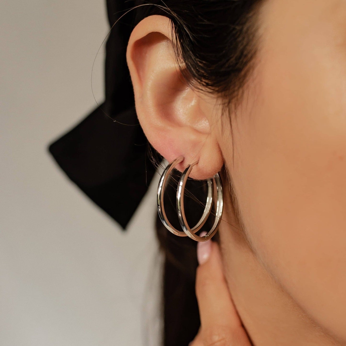 Mid Chunky Hoop Earrings Sterling Silver