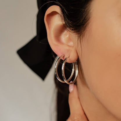 Mid Chunky Hoop Earrings Sterling Silver