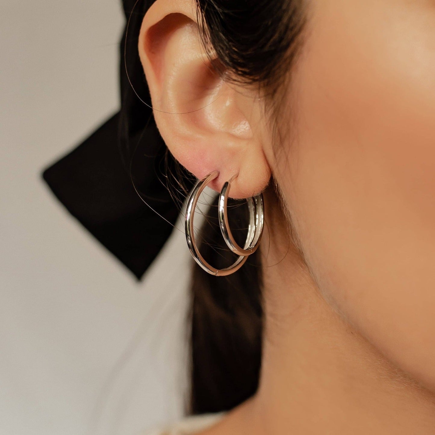 Mid Chunky Hoop Earrings Sterling Silver