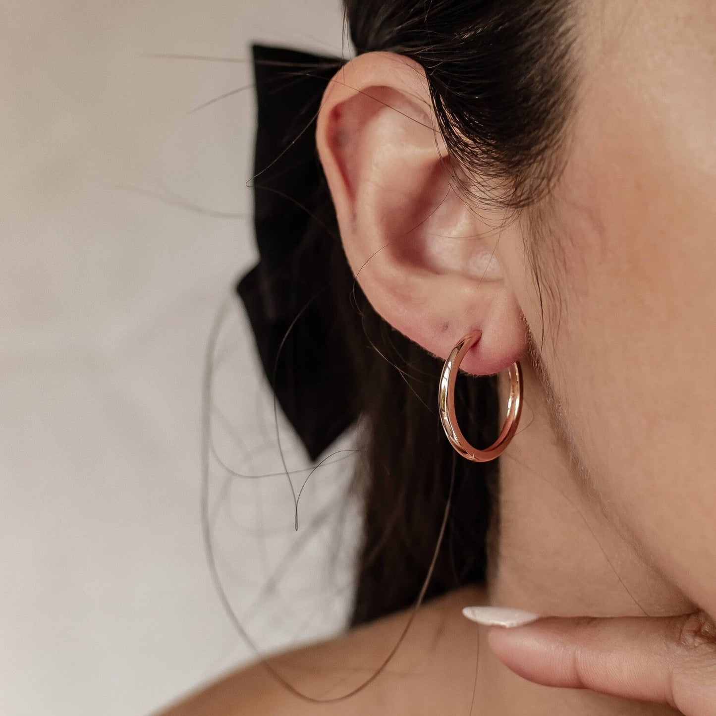 Mid Chunky Hoop Earrings Sterling Silver