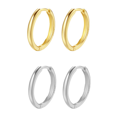 Mid Plain Hoop Earring Set Sterling Silver