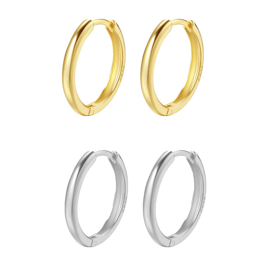 Mid Plain Hoop Earring Set Sterling Silver