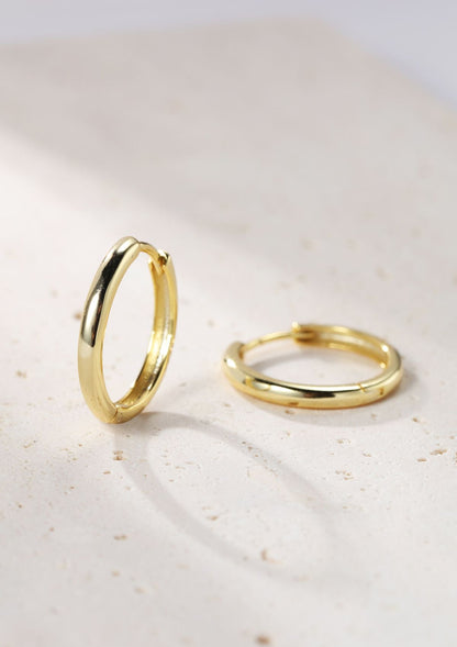 Mid Plain Hoop Earrings Sterling Silver Gold