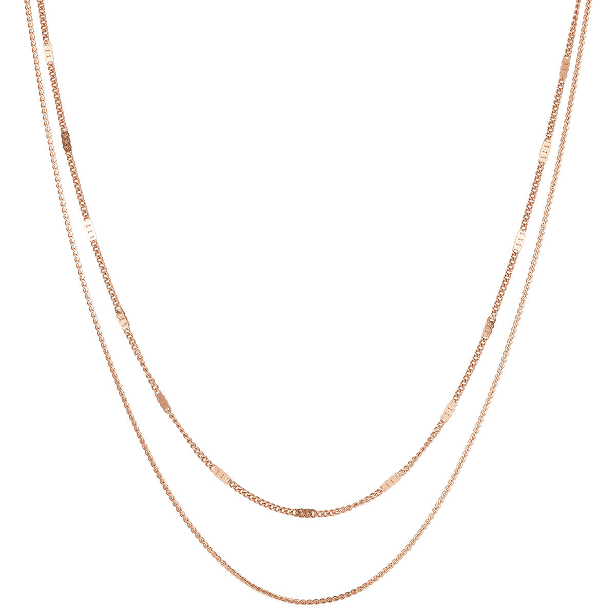 Mixed Cable and Bead Chain Necklace Rose Gold
