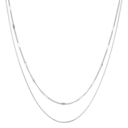 Mixed Cable and Bead Chain Necklace Silver