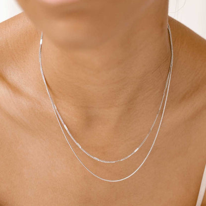 Mixed Cable and Bead Chain Necklace Silver