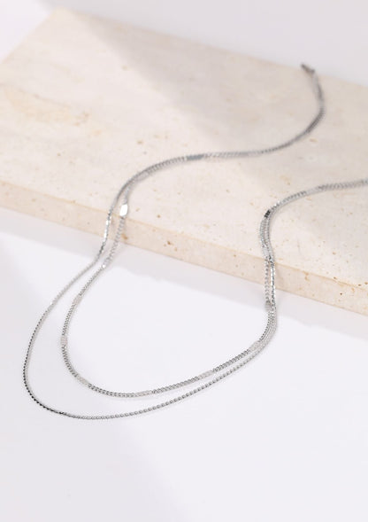 Mixed Cable and Bead Chain Necklace Silver