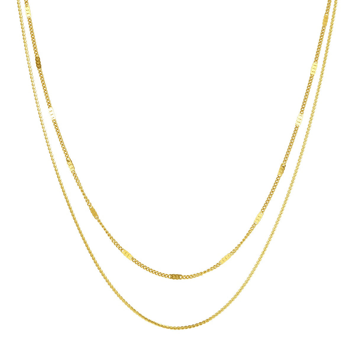 Mixed Cable and Bead Chain Necklace Gold