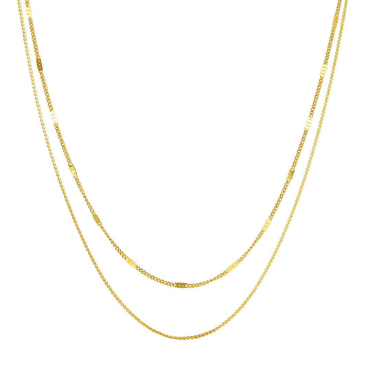 Mixed Cable and Bead Chain Necklace Gold