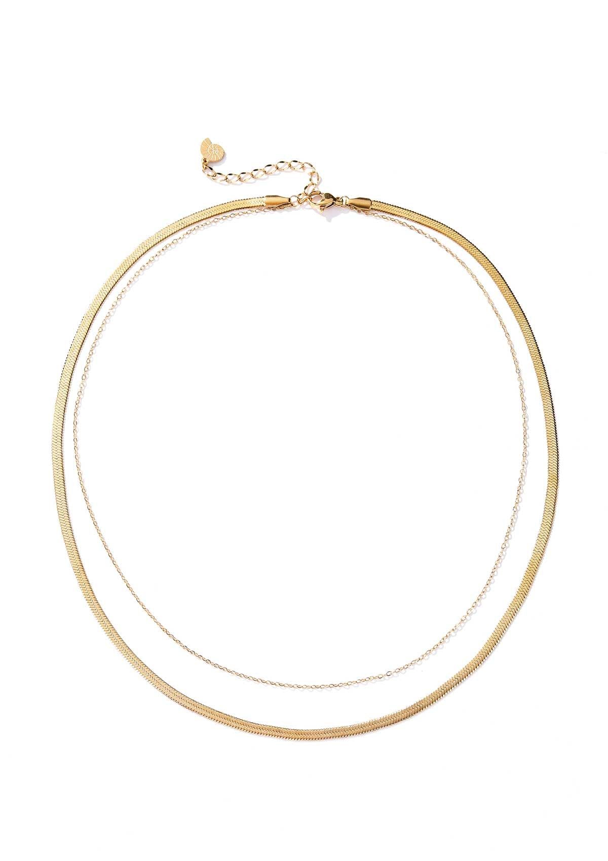 Mixed Snake and Cable Chain Necklace Gold