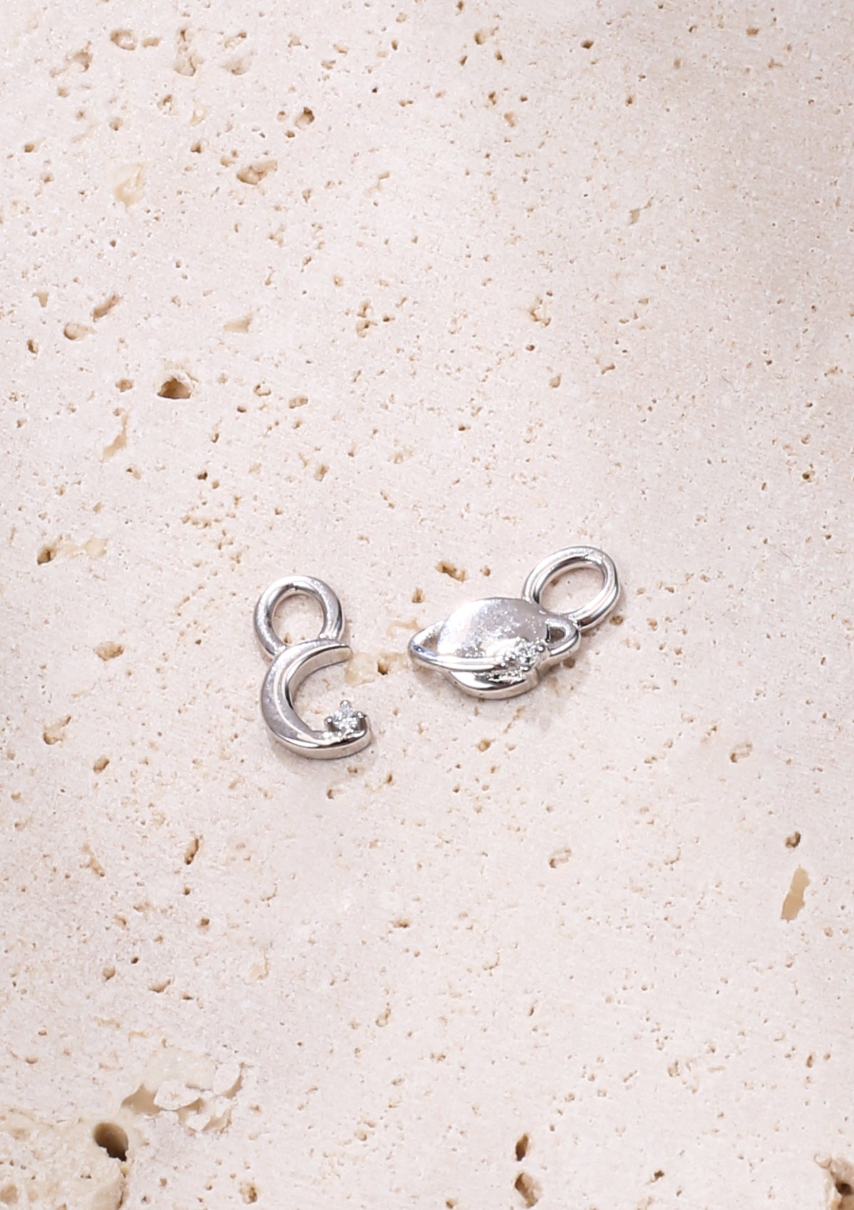 Moon and Planet Charm Hoop Earrings Sterling Silver