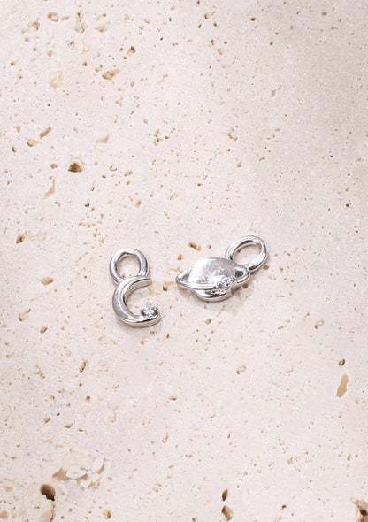 Moon and Planet Charm Hoop Earrings Sterling Silver
