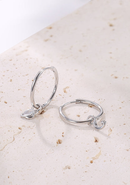 Moon and Planet Charm Hoop Earrings Sterling Silver