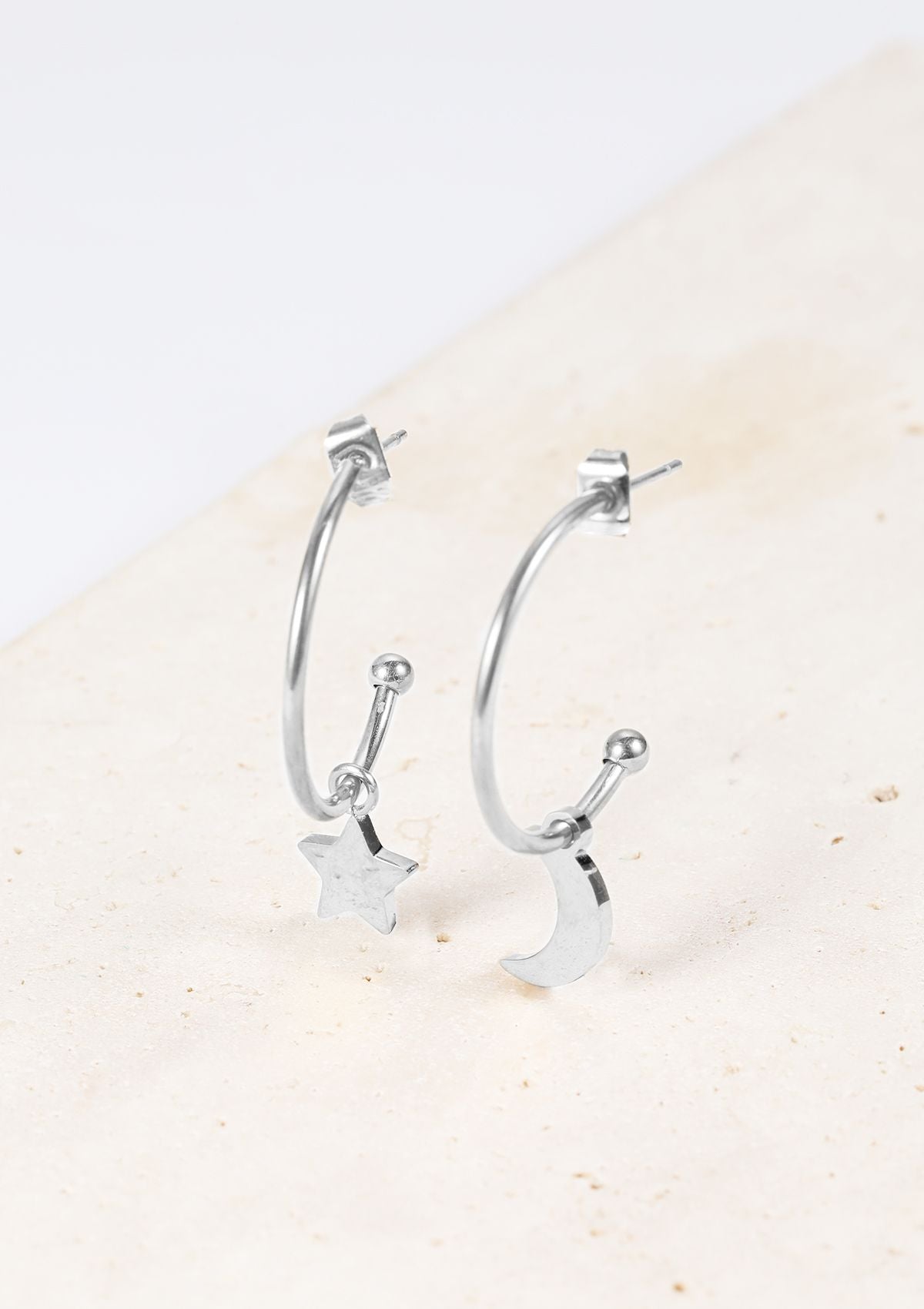 Moon Star Hoop Earrings Silver