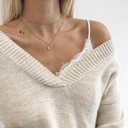 Moon Star Necklace Set Silver