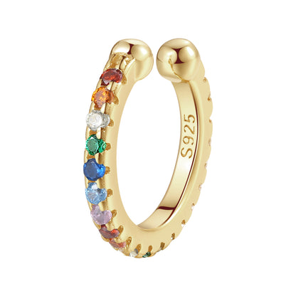 Multicolor Stone Ear Cuff Sterling Silver Gold