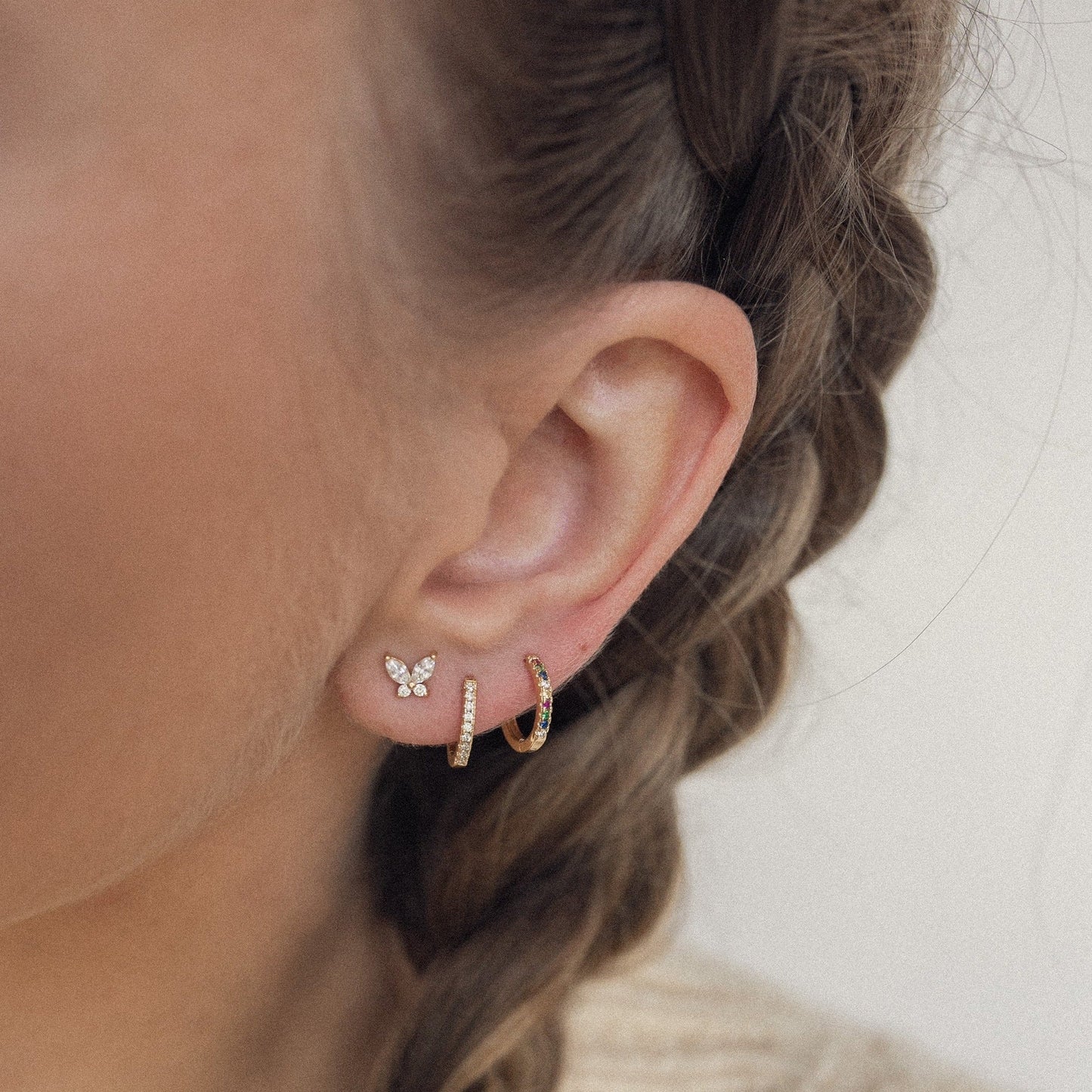 Multicolor Stone Huggie Earrings Sterling Silver Gold