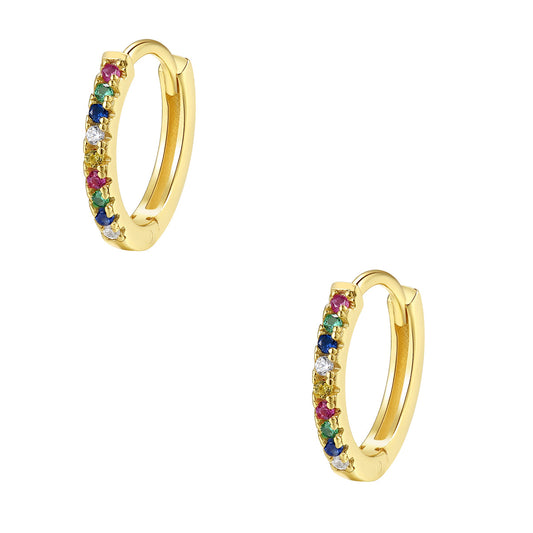 Multicolor Stone Huggie Earrings Sterling Silver Gold